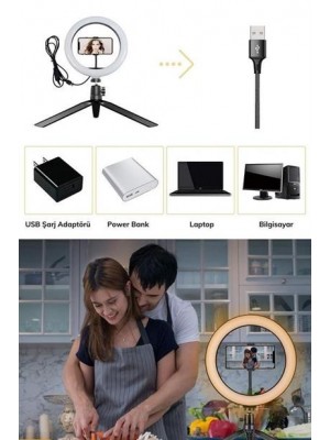 BUFFER® 10inç 26cm Youtube Instagram Tiktok Selfie  Stüdyo Video Fotoğraf Ring Light  Tripod Led Hal