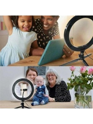 BUFFER® 10inç 26cm Youtube Instagram Tiktok Selfie  Stüdyo Video Fotoğraf Ring Light  Tripod Led Hal