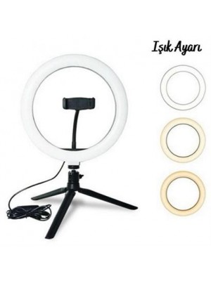 BUFFER® 10inç 26cm Youtube Instagram Tiktok Selfie  Stüdyo Video Fotoğraf Ring Light  Tripod Led Hal