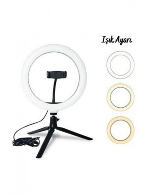 BUFFER® 10inç 26cm Youtube Instagram Tiktok Selfie  Stüdyo Video Fotoğraf Ring Light  Tripod Led Hal