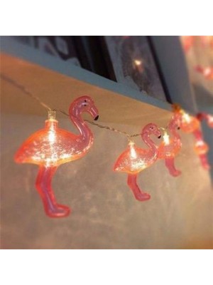 BUFFER® 10lu Pilli Led Flamingo Dekoratif Işık Zinciri Aydınlatma 1,5 Mt