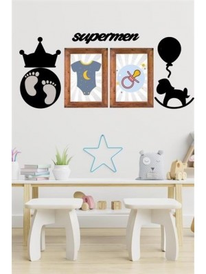 BUFFER® DECO103 Supermen Dekoratif Duvar Süsü Tablo Aksesuar Ahşap Tasarım Hediye Pano Sticker Seti