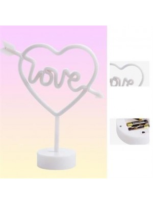 BUFFER® Kalpli Love Yazılı Dekoratif Neon Pilli Led Masa ve Gece Lambası