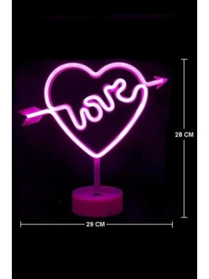 BUFFER® Kalpli Love Yazılı Dekoratif Neon Pilli Led Masa ve Gece Lambası