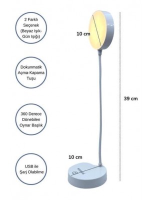 BUFFER® Yuvarlak USBli Dokunmatik 3 Kademeli 360 Derece  Özel Göz Korumalı Led Lityum Masa Lambası